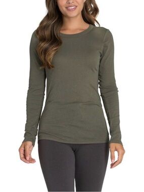 Barefoot Dreams Long Sleeve Crew Neck Top, Malibu, Dark Army Green Soft Shirt, M